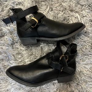 Black with gold buckle, ankle biker boots!!